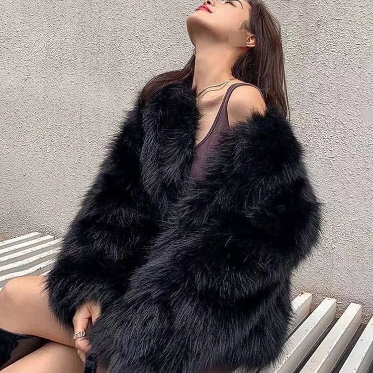 Trendy Korean-Style Faux Fox Fur Coat, Short Plush Jacket For Women, Winter Warm & Stylish Outerwear In Beige, White, Black & Light Grey