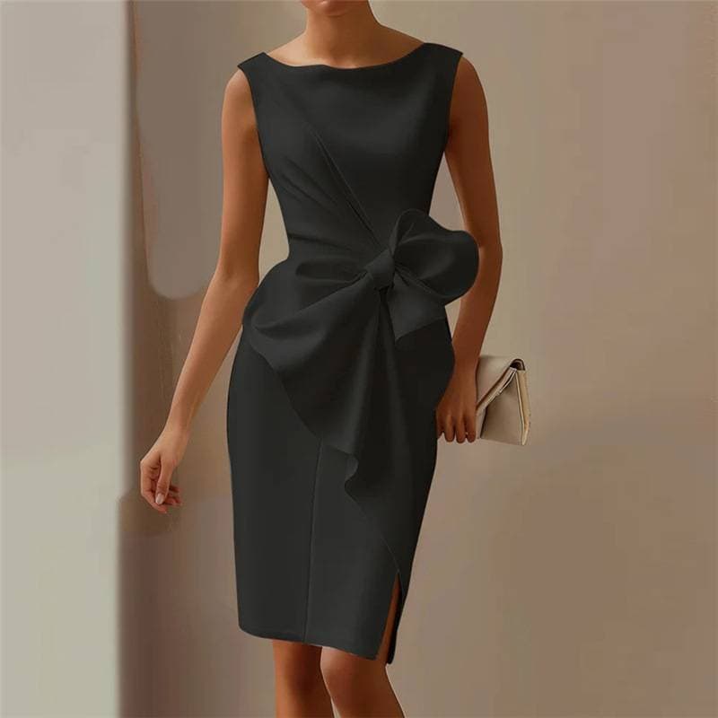 Women's Clothing 2026 New Women's Fashion Temperament Bow Dress High Waist Slim Solid Color Dress