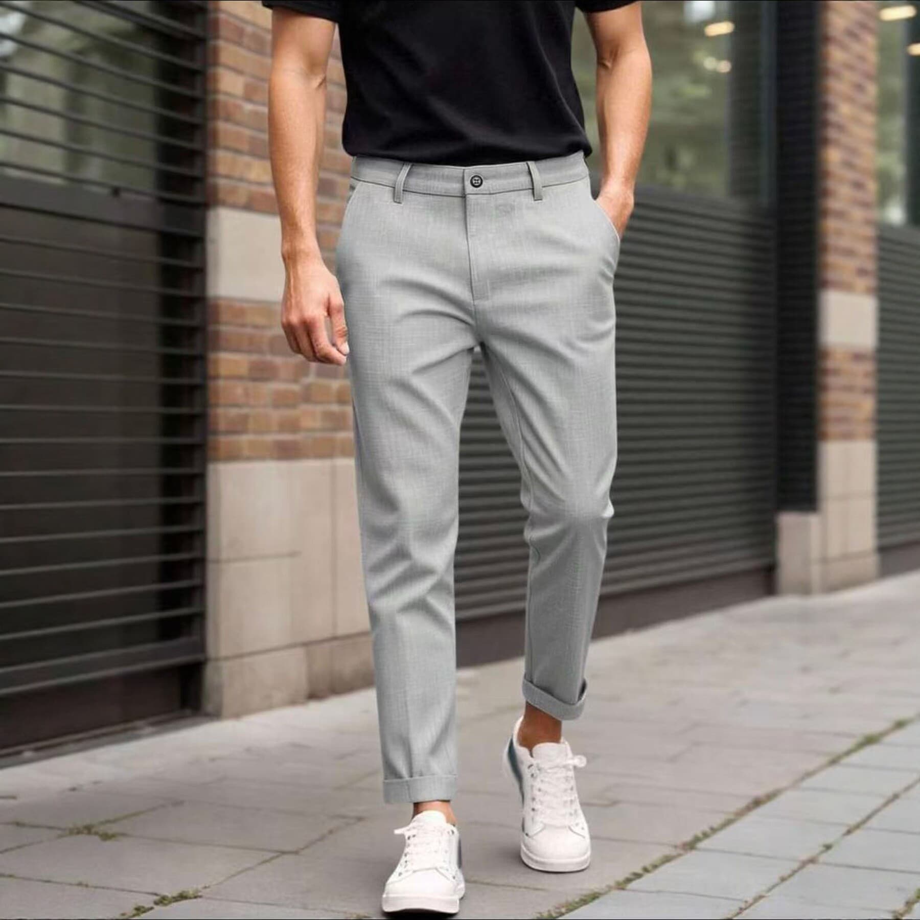 Summer Men's Slim Fit Cropped Casual Pants Solid Color Versatile Business Breathable Trousers