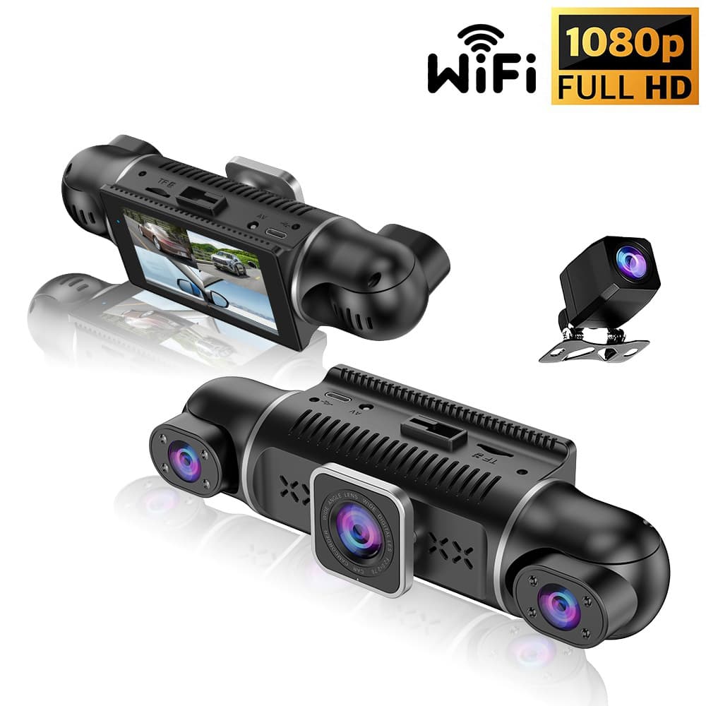 360 Panoramic Dash Cam Recorder HD Night Vision 4-Way Camera WiFi Sentinel Mode Reversing Image