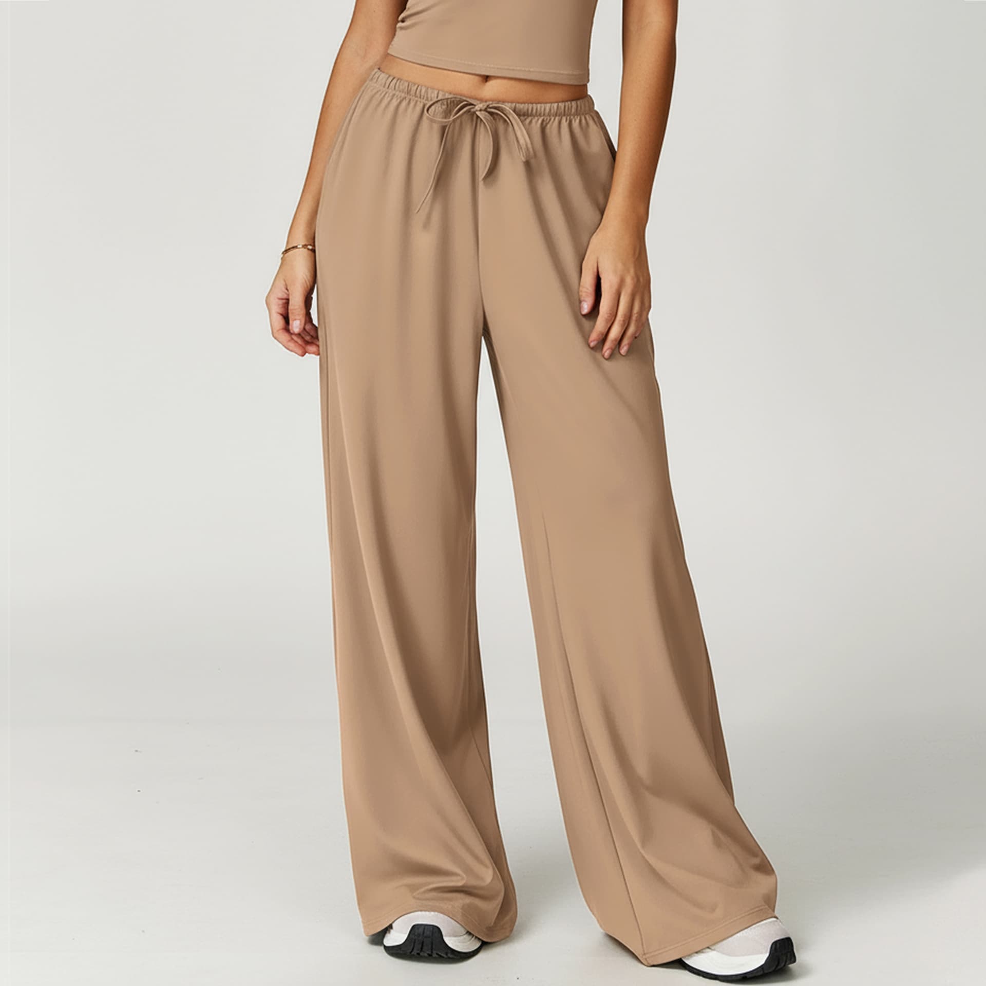Cross-border Brushed Draped Pocket Wide-leg Loose Casual Women Sports Fitness Elastic Drawstring Trousers Yoga Pants