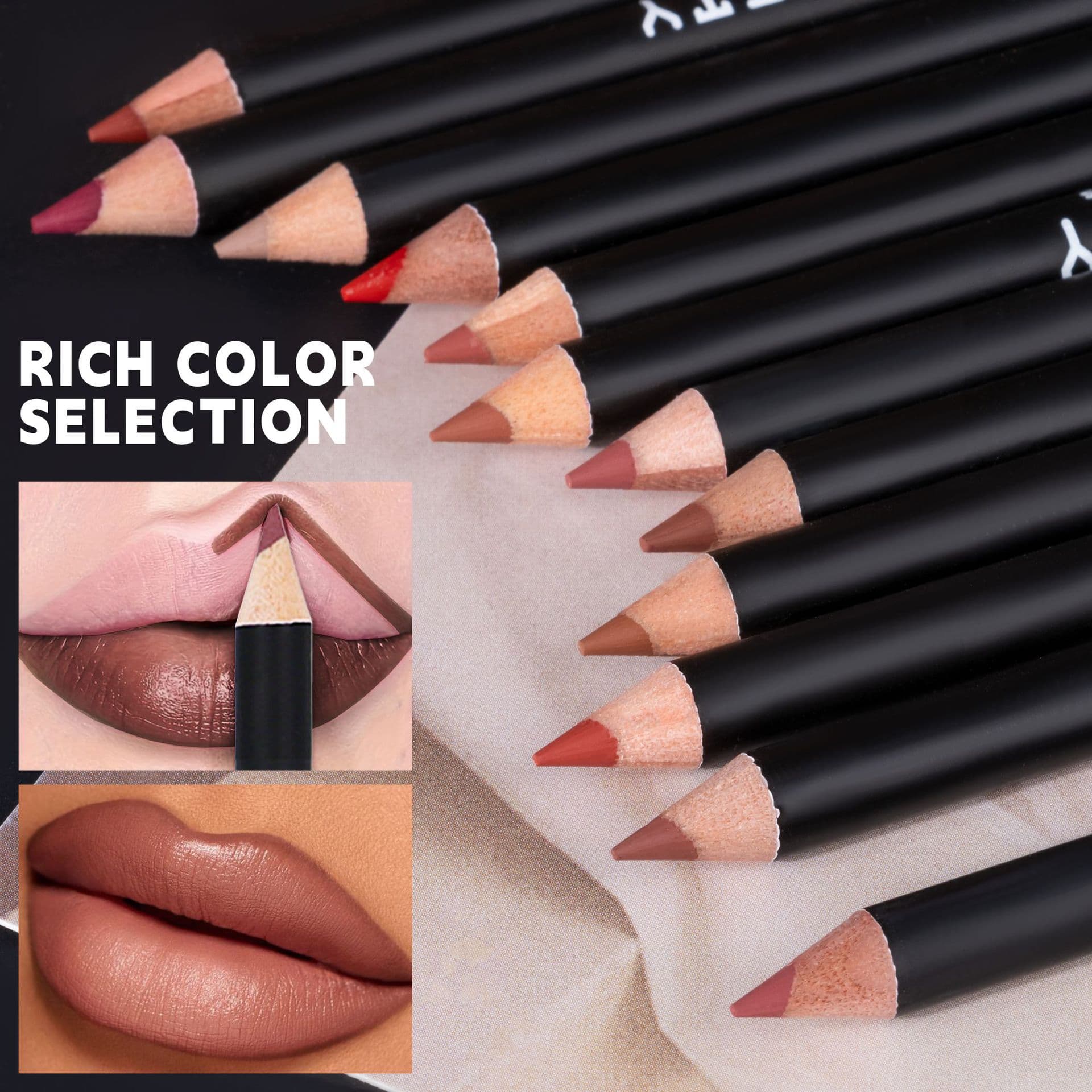 SHCOETY 12-Color Lip Liner Set - Nude Matte Lipsticks, Long-Lasting & Transfer-Proof Makeup