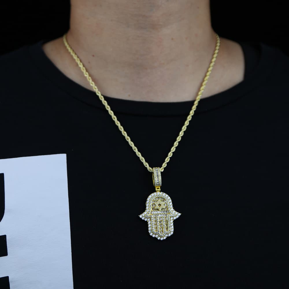 Hip Hop New Star Palm Pendant Diamond Studded Full Diamond Men's Necklace