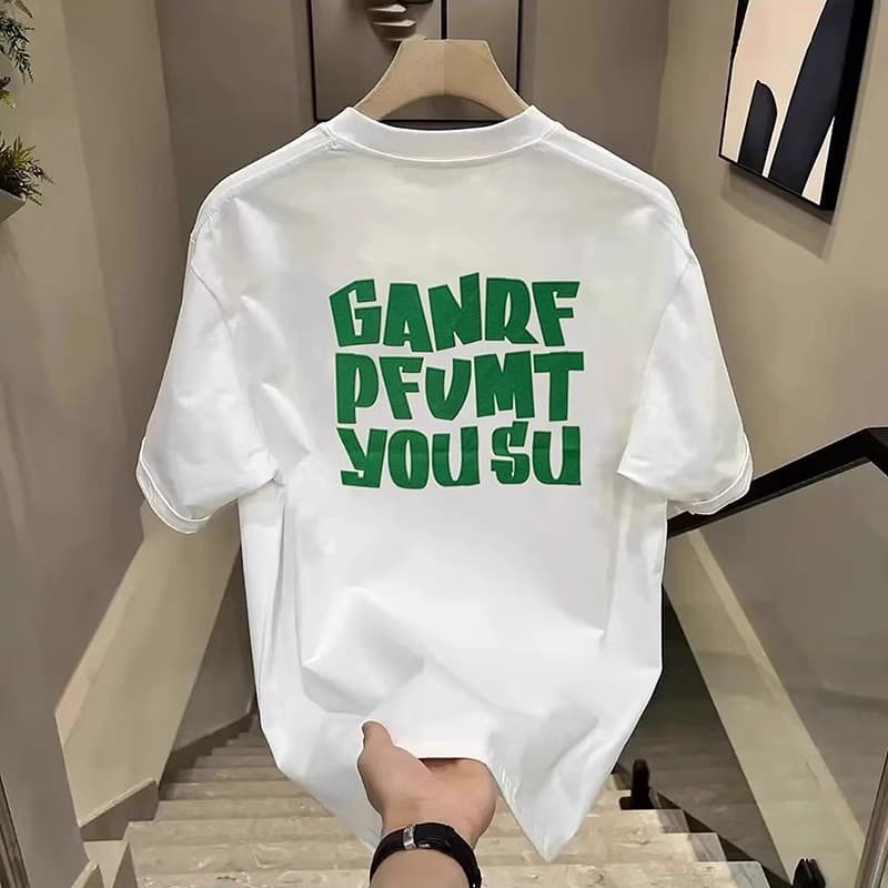 Men's Clothing Trendy Letter Printing Casual Short Sleeved T Shirt Handsome Casual All Match Round Neck T Shirt
