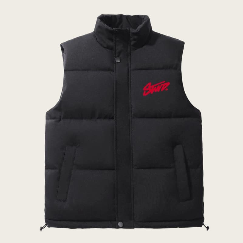Men's Quilted Vest With Windproof Design, Letter Print, Thickened Polyester Fill, Casual Wear For Autumn & Winter