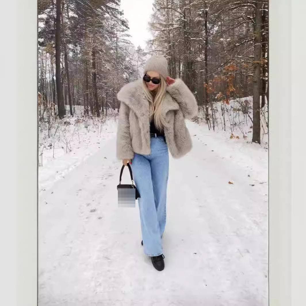Women's Clothing Luxury Faux Fur Coat For Women – Elegant Winter Jacket With Shawl Collar, Plus Size Available In Black & Ivory