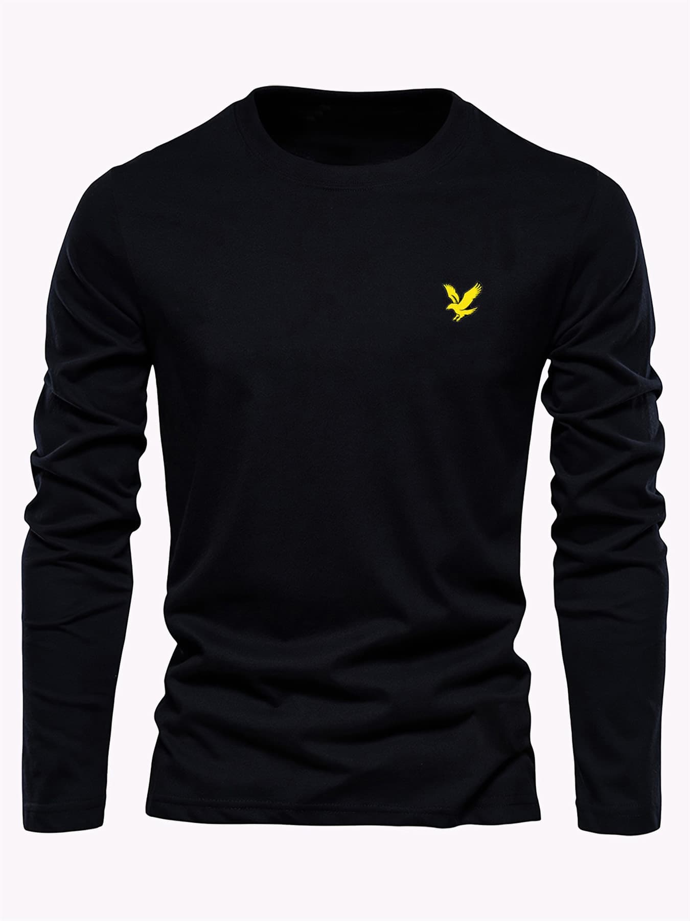 Men's Spring And Autumn Cotton Loose And Comfortable Versatile Eagle Pattern Printed Round Neck Long Sleeve T-shirt Top