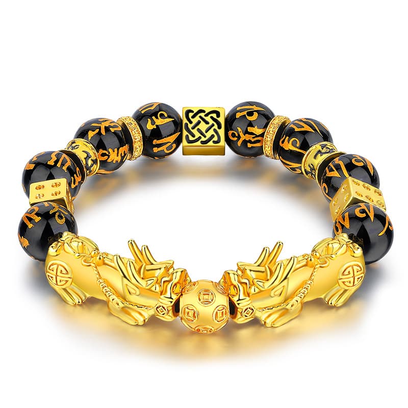 Unisex Jewelry Fashion Gold Bracelet Gold-like Obsidian Six-character Mantra Beads Bracelet
