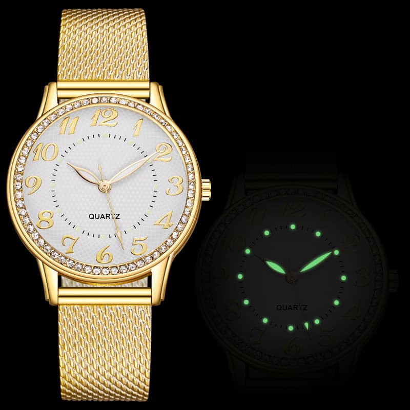 Glow Student Diamond Girl Rubber Mesh Belt Women's Quartz Watch Women Watches es