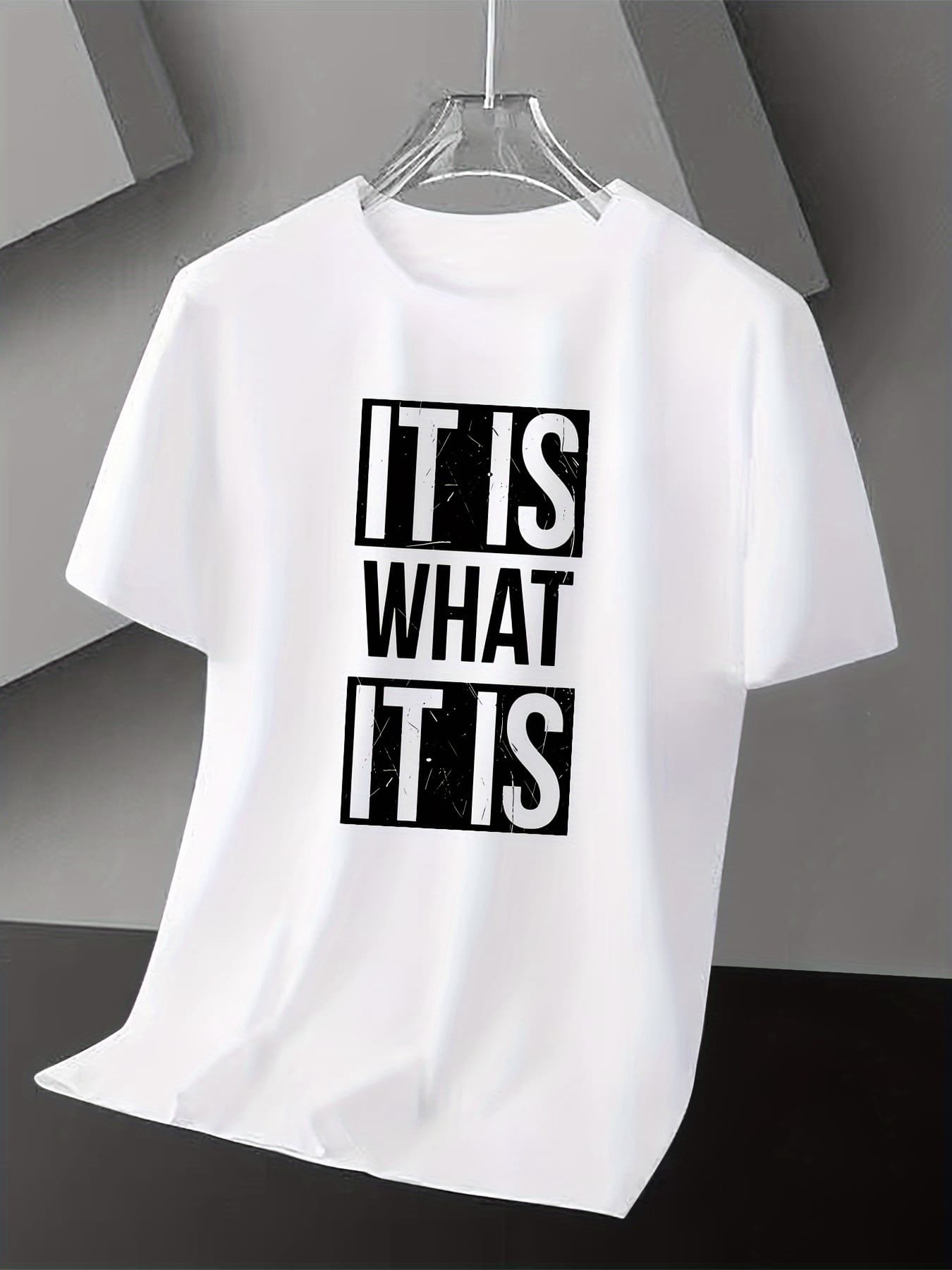 100% Pure Cotton Men's Summer Fashion IT IS WHAT IT IS Letter Pattern Printed Loose Multi-functional Short Sleeved T-shirt Top