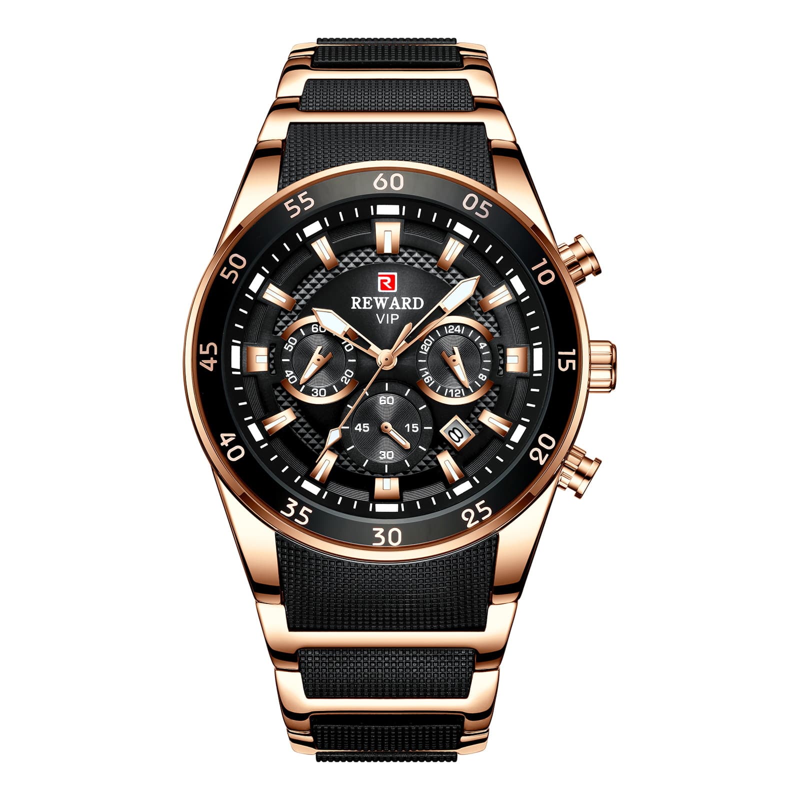REWARD New Watch Men's Quartz Watch Business Leisure Steel Band Watch Six Pin Glow Waterproof Watch