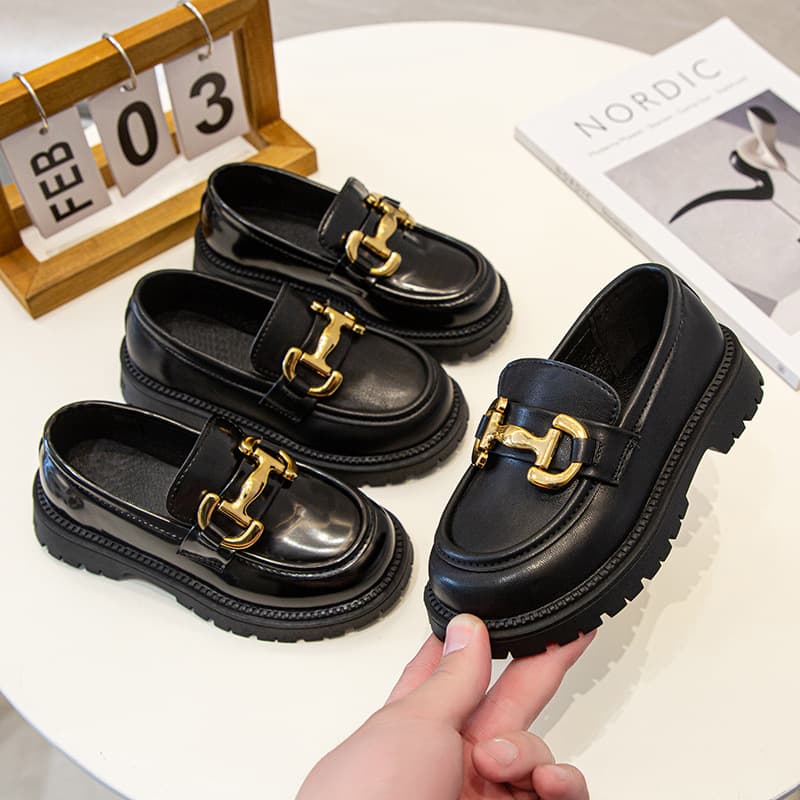 Girls' Leather Shoes Children's Single Shoes Fashion Chic Black Little Girl Chic Shoes