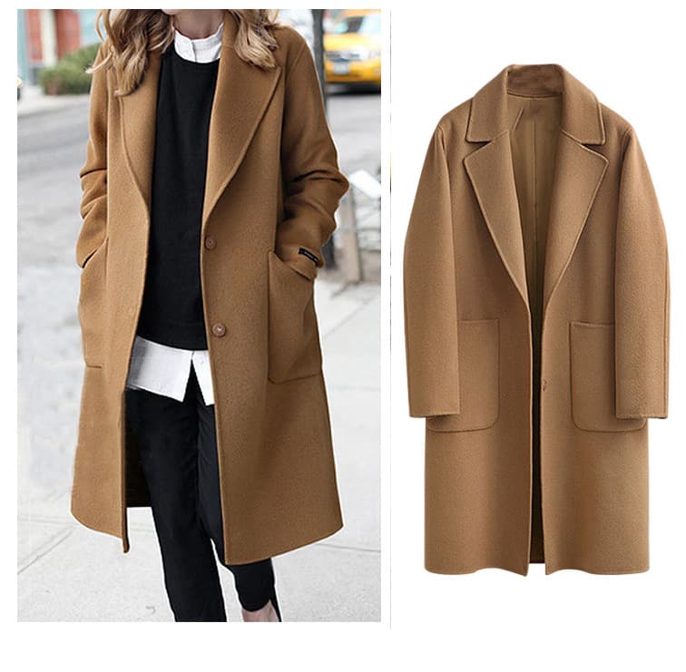 Women's reversible woolen long loose coat