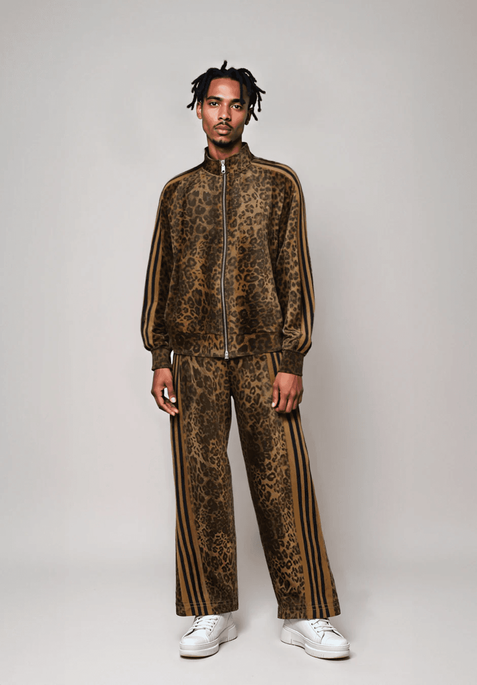 Men's Clothing Leopard Print Design Sweater Suit Autumn And Winter Loose Retro Niche Stand Collar Cardigan Jacket