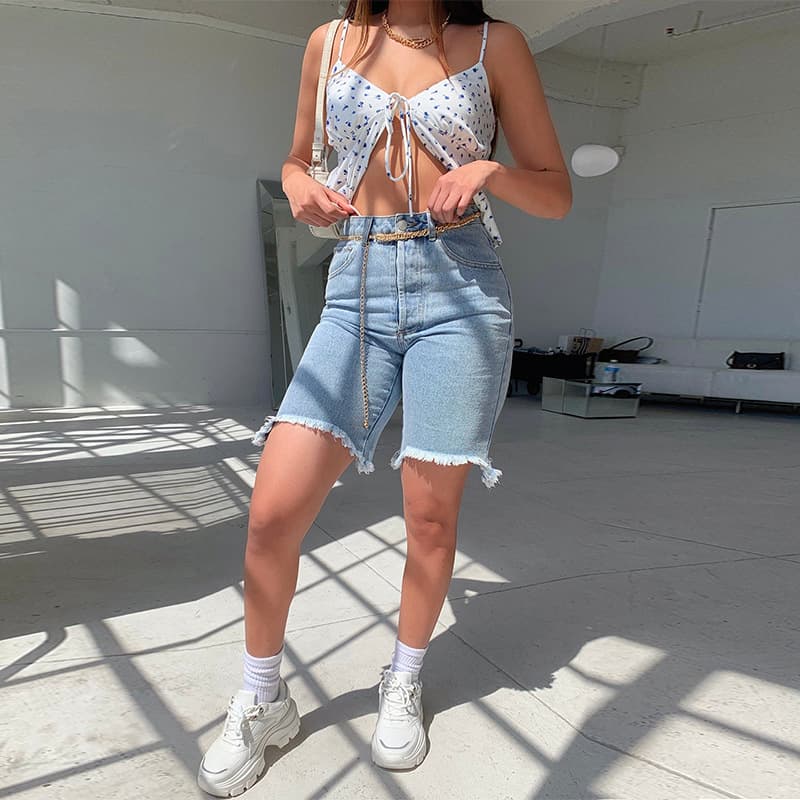 Women's Fashion High-waisted Fringe Denim Shorts