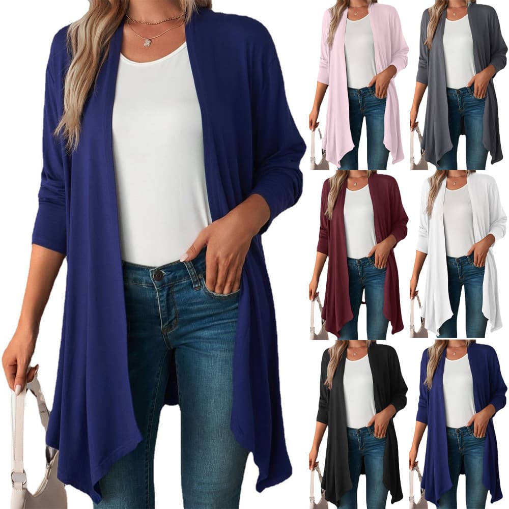 Women's Solid Color Long Sleeve Cardigans Coat Long Casual Top