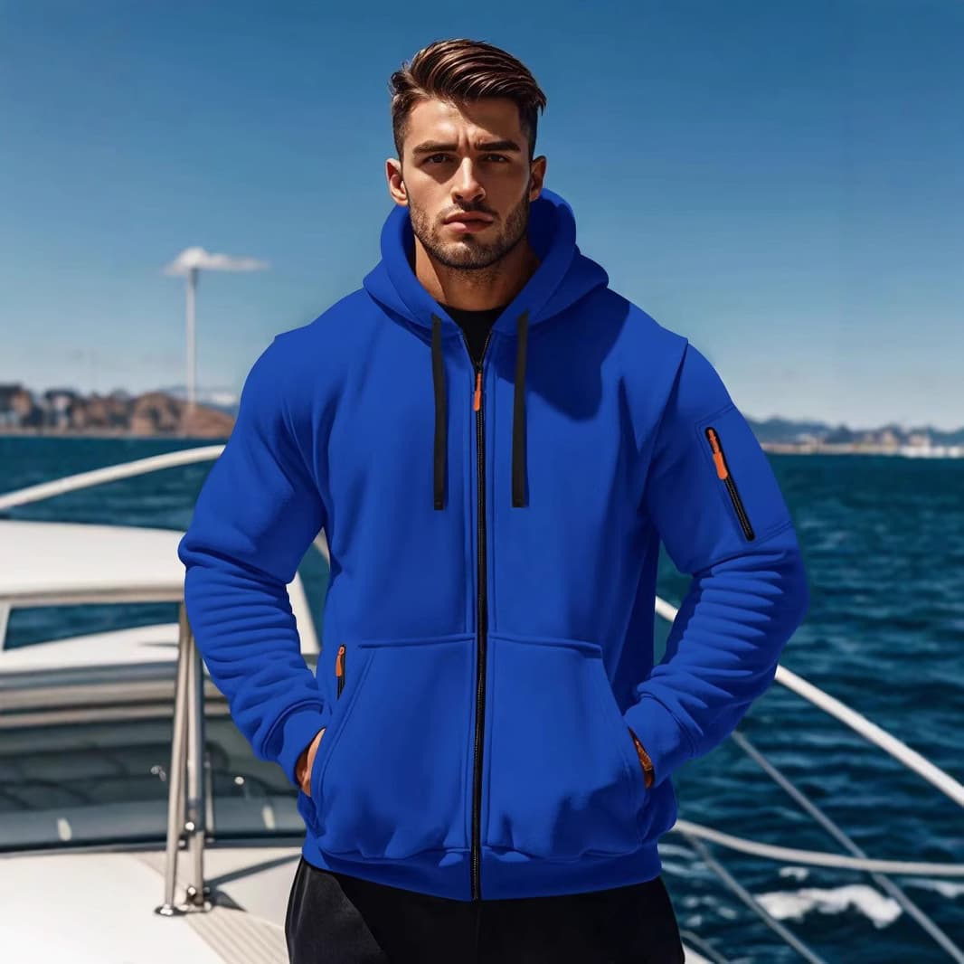 Hot Sale Men's Solid Color Zipper Sweater Sports Leisure European Size Hoodie Cardigan Jacket