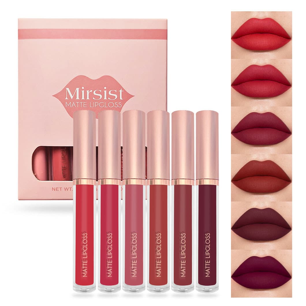 (6 pieces) matte lip gloss set lip gloss matte lip glaze milk tea color non stick cup matte lip gloss