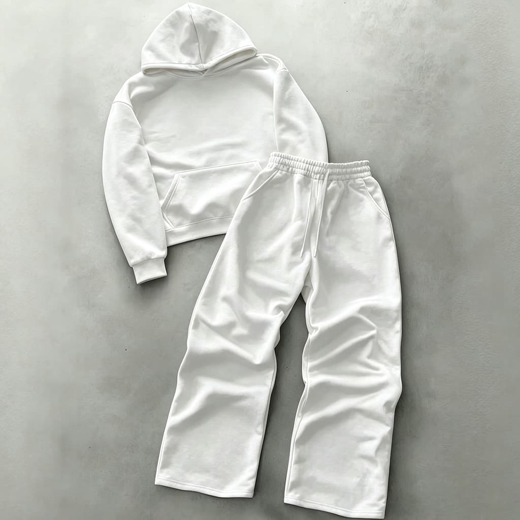 Ensemble sweat-shirt à capuche doublé polaire et pantalon large style américain, tendance automne-hiver.