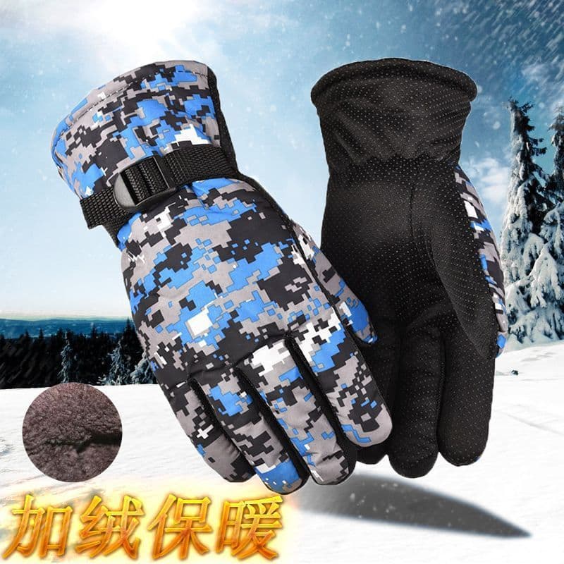 Warm Winter Thickened Fleece Anti-Slip Cycling Electric Bike Windproof Full-Finger Cotton Camouflage Gloves Outdoor Men
