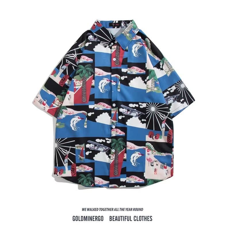 Men's clothing flower shirt men's summer ice silk thin loose short-sleeved shirt handsome casual jacket wholesale