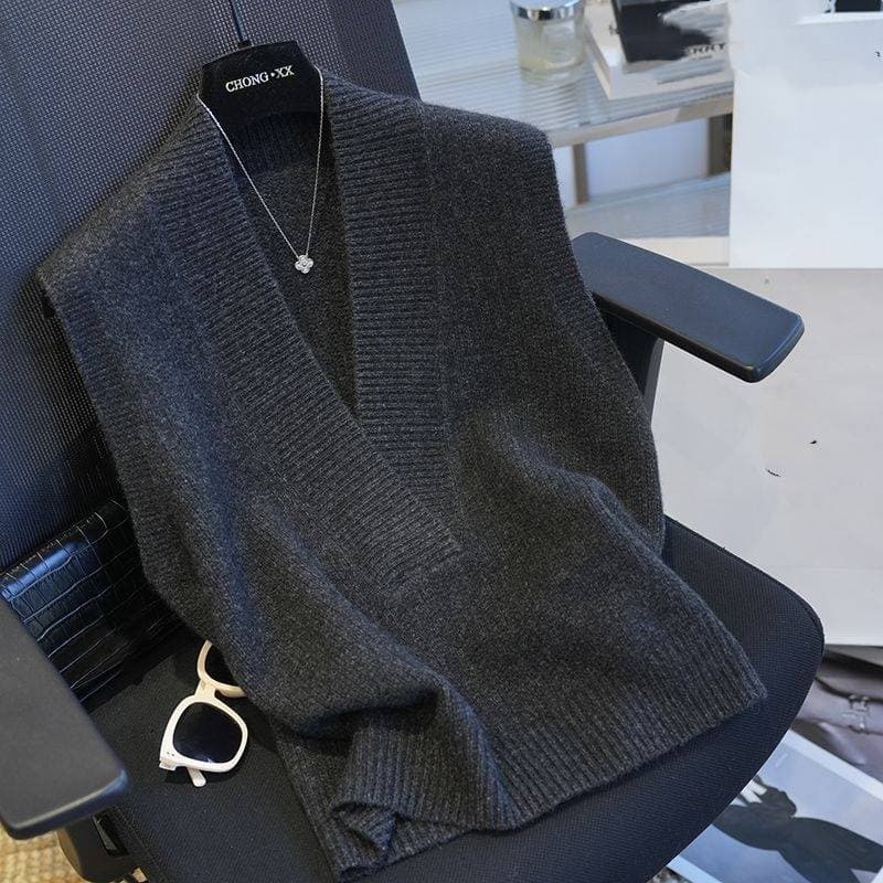 Women's Clothing Large V Neck Knitted Vest For Women Loose And Slim Solid Color Sleeveless Sweater Vest Layered Autumn And Winter New Vest