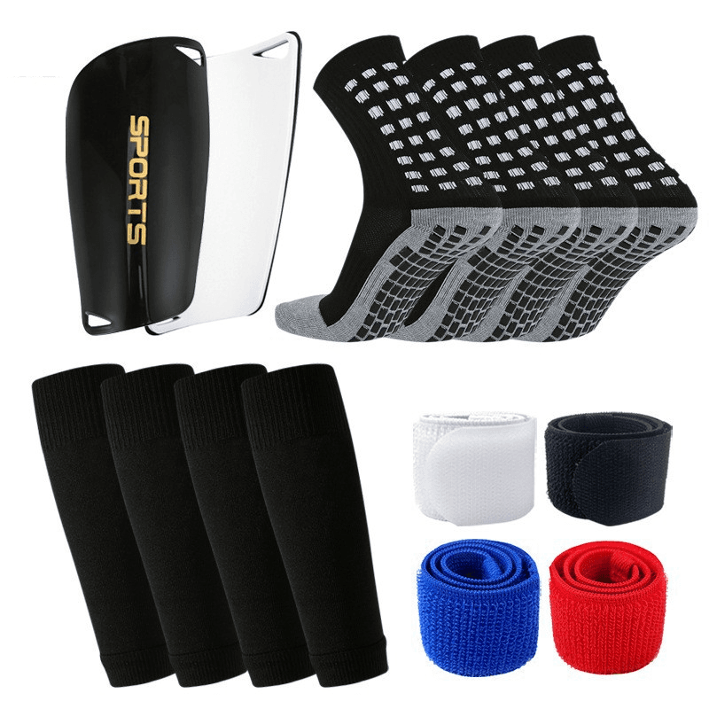 Four Piece Set Of Shin Guards, Football Socks, Socks And Straps Set, Children's Sports Shin Guards, Mid Tube Socks And Protective Gear