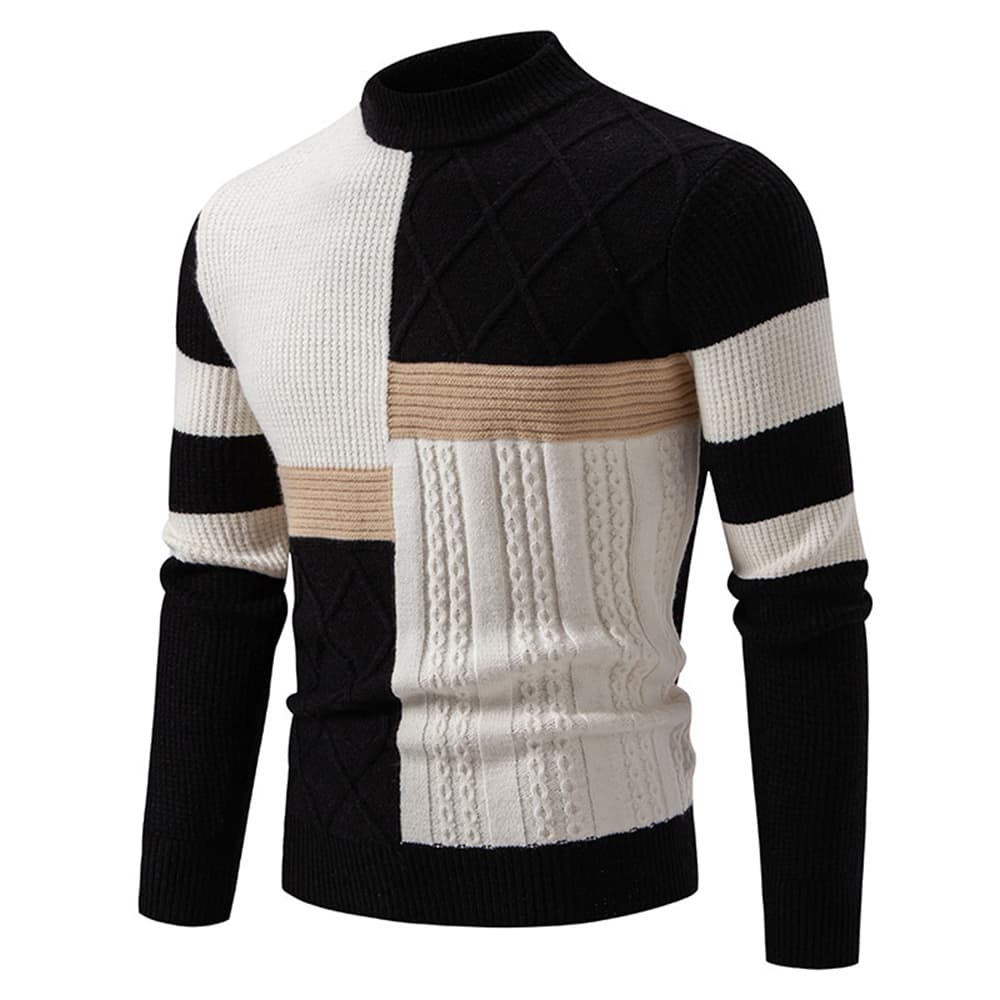 Autumn 2026 High Quality Fashion Knitwear Pullovers Men Half High Collar Splicing Long Sleeve Casual Slim Thick Sweater