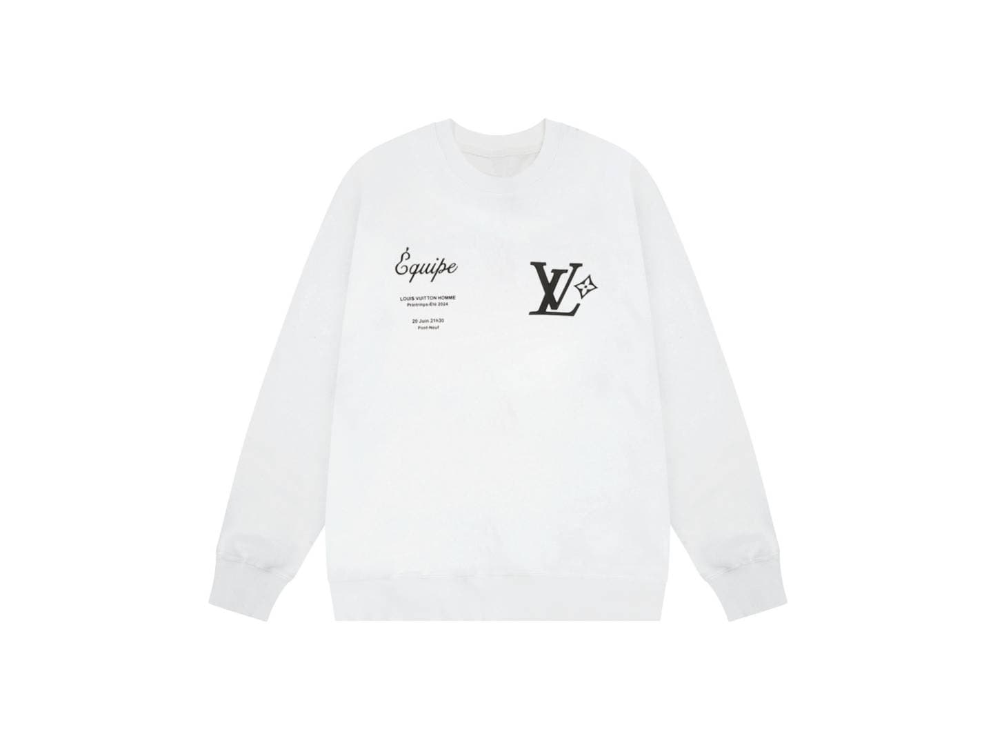 Sweat-shirt unisexe LV à col rond, double imprimé graphique sur le devant : lettres cursives EQUIPE et logo étoile LV. Pull à manches longues, st