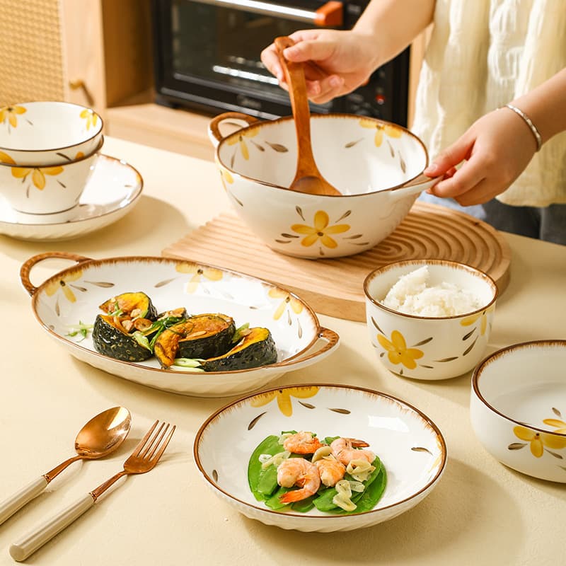Bluebell Ceramic Dinnerware Set - 16-Piece Bowls & Plates For Home Aesthetic Floral Tableware (Microwave & Dishwasher Safe BPA-Free 4.5 Inch)​