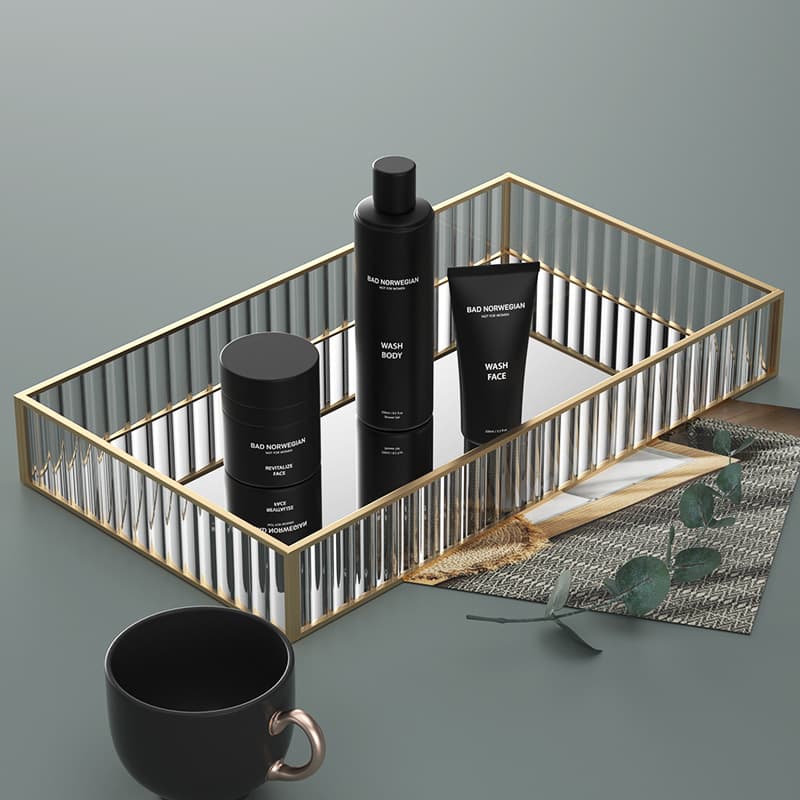 Changhong striped glass storage tray, dressing table, cosmetics storage box, desktop organization, metal frame, mirror tray