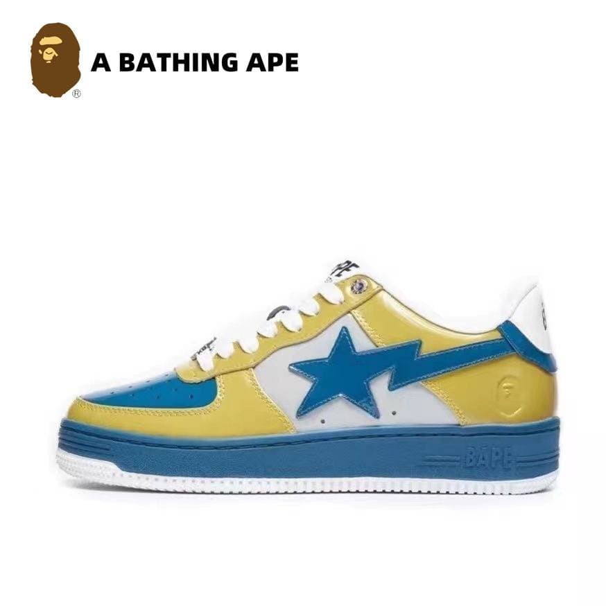 A BATHING-APE Classic Lacquer Leather Double Splicing Trendy Fashion Board Shoes Air Force No.1 Board Shoes Men's And Women's Same Style