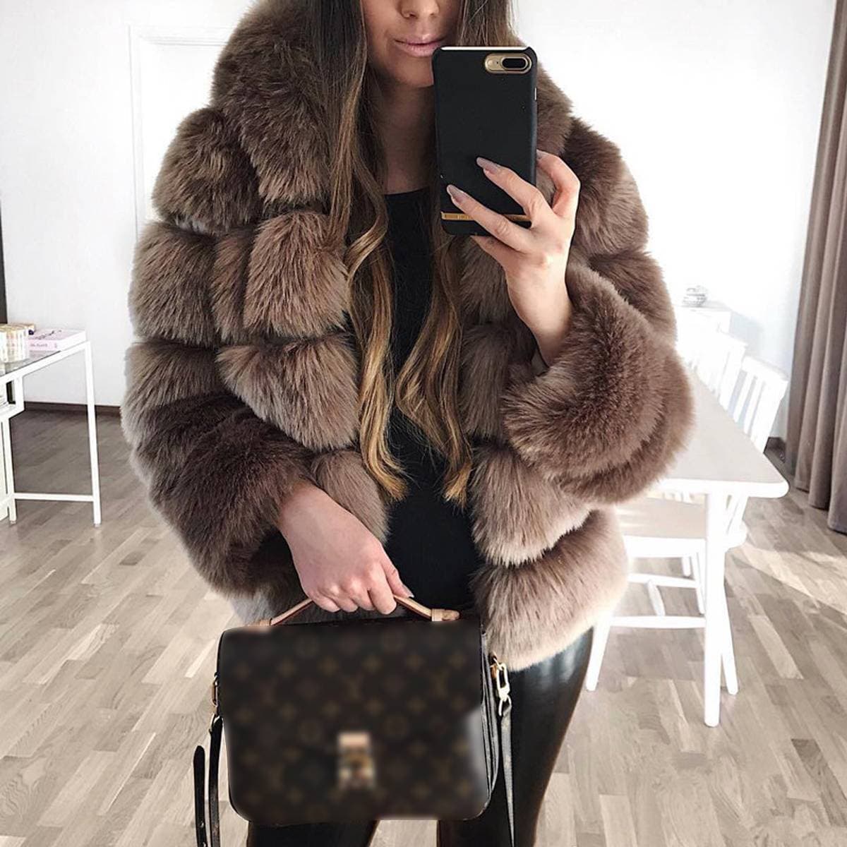 Women's Imitation Rabbit Fur Coat - Thick Warm Winter Coat With Hat & Long Sleeves​
