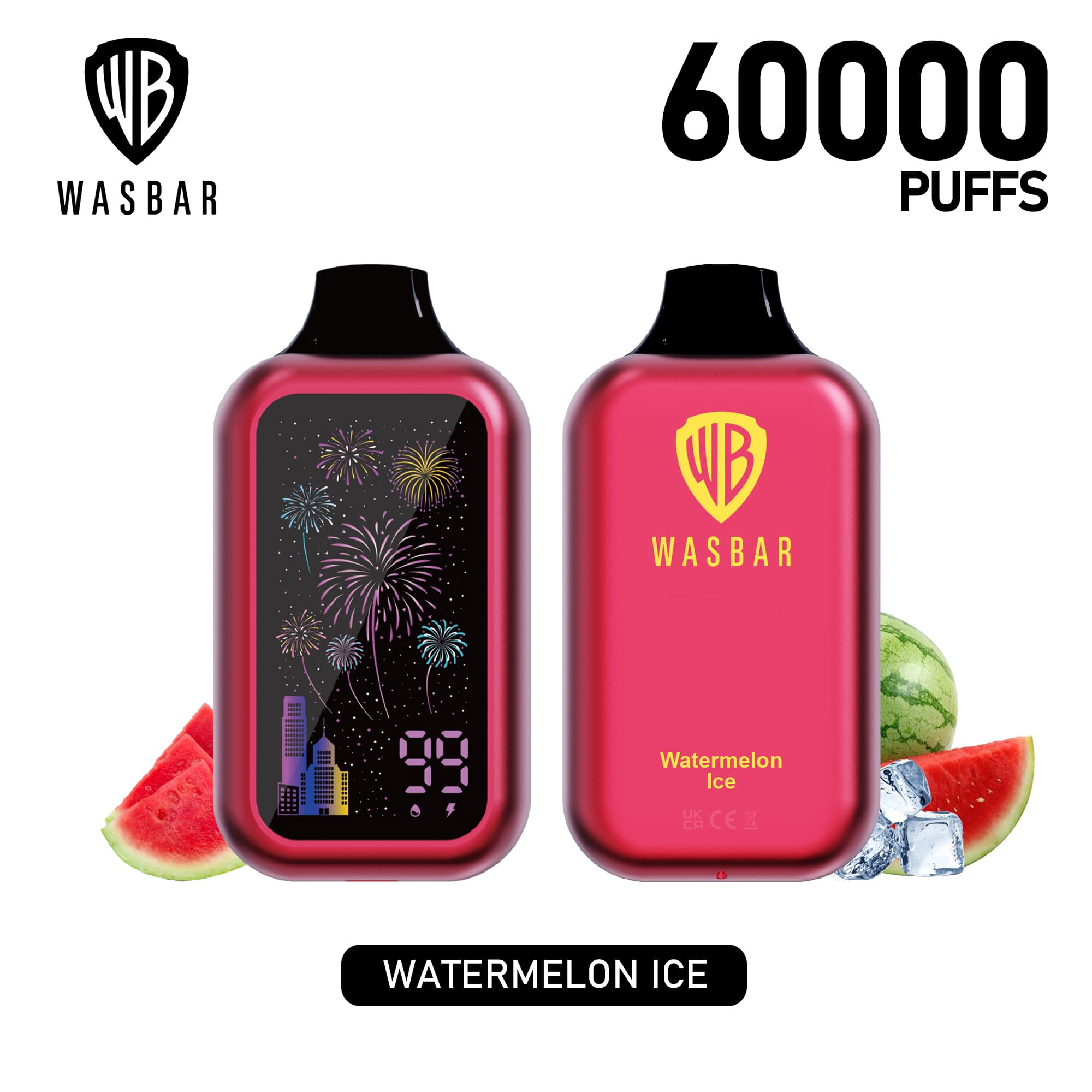 Wasbar 60000 Puffs 1PCS 2PCS 3PCS Puff 60K Cigarettes électroniques jetables avec affichage numérique Einweg Vape BilligE-zigaretten Fruit Ice Comb