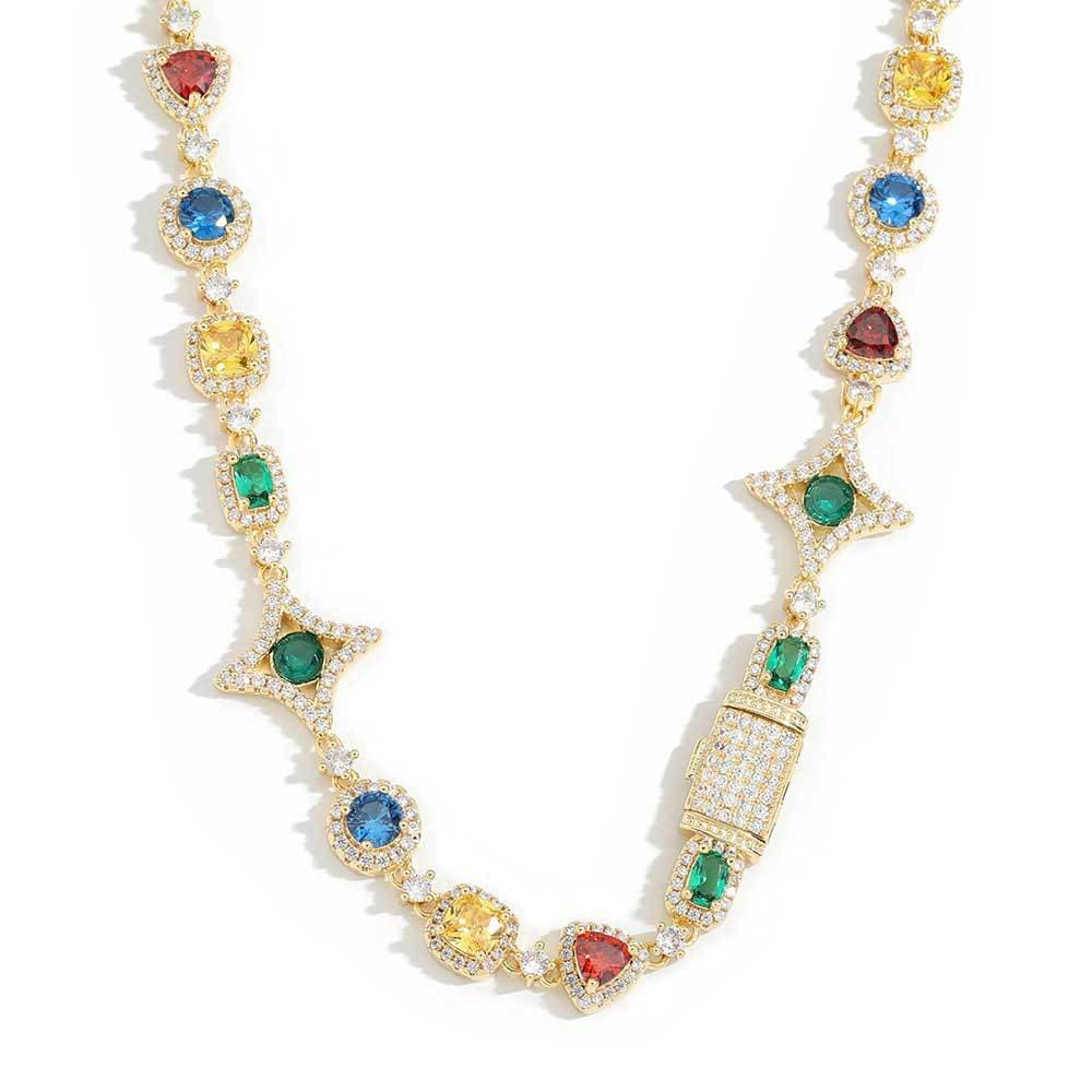 Men's Jewelry Set Fashion Hip Hop Colored Gemstone Necklaces Accessories High End Zircon Men's Bracelets
