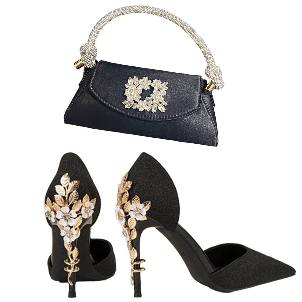 The Party Is Paired With An Iron Diamond Shoe Bag Hollowed Out High-heeled Round Toe Sandals And A Stylish Dinner Set
