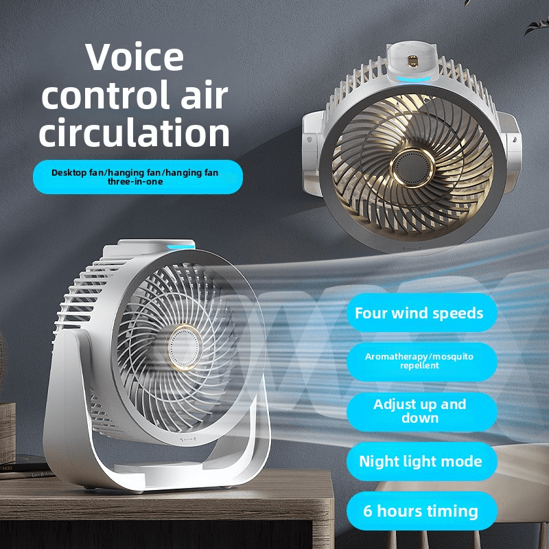 Smart Wall-Mounted Air Circulator Fan - Voice No Drill Installation 90° Oscillation 3 Speeds Remote Control Quiet