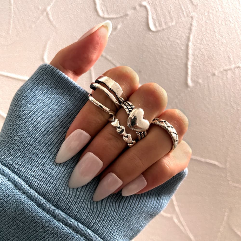 new metal joint ring creative retro simple love ring suit 5-piece set