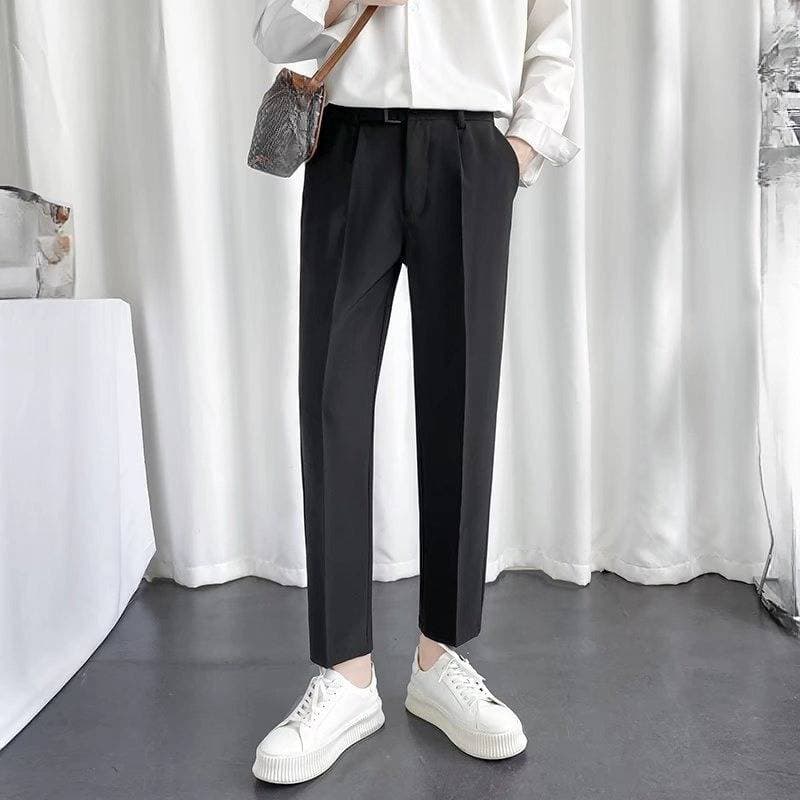Men's Clothing Men's casual suit trousers light mature style slim tapered pants trendy youth nine point suit trousers belt