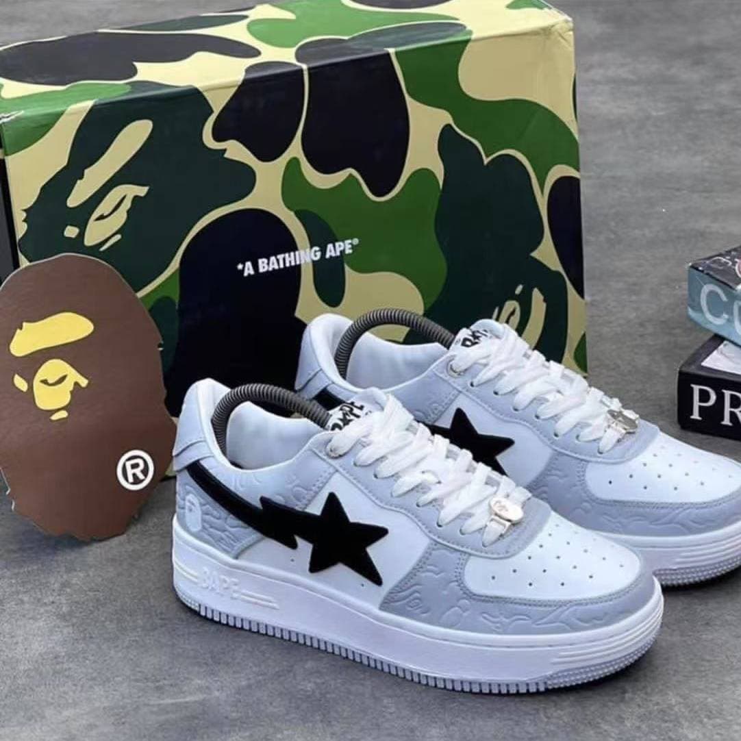 A BATHING-APE Classic Lacquer Leather Double Splicing Trendy Fashion Board Shoes Air Force No.1 Board Shoes Men's And Women's Same Style