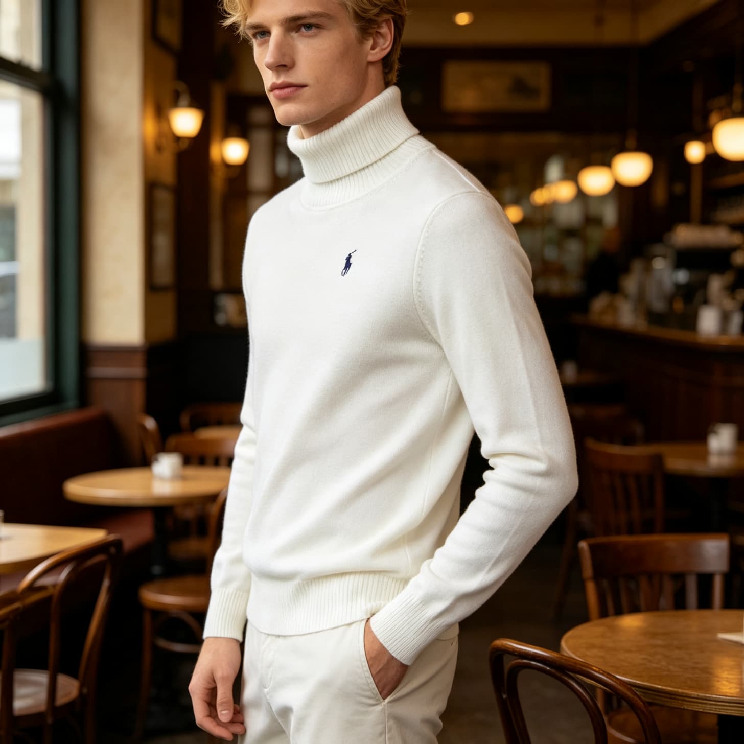 Pull col roulé Ralph Lauren pour homme, couleur unie, orné d'un poney brodé sur la poitrine gauche, coupe ajustée et chaude, idéal pour l'automn
