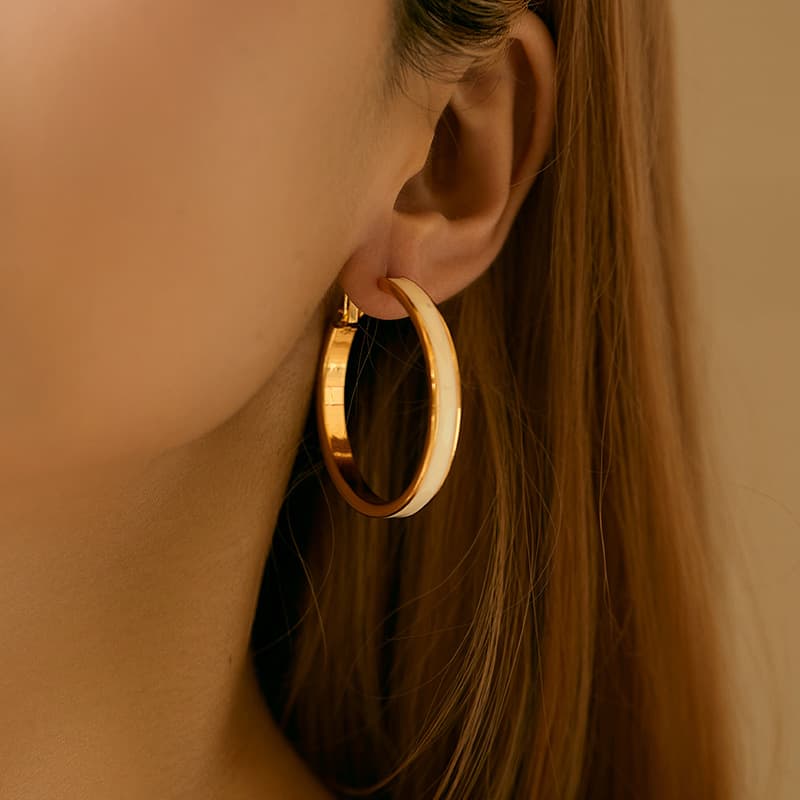Plain hoop personality earrings INS style copper plated K real gold minimalist style metal texture large circle exaggerated earrings