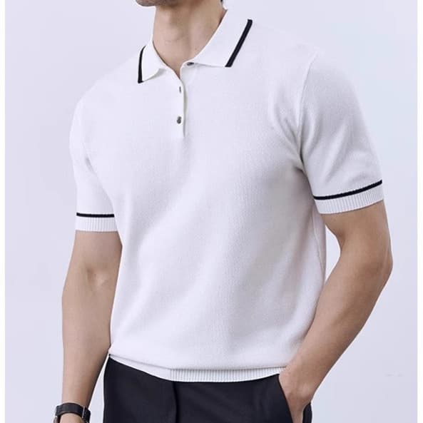 Men's Business Casual Polo Shirt - Gentleman Contrast Color Lapel Design | All-Match Summer Comfort | Breathable Short Sleeve Knitwear