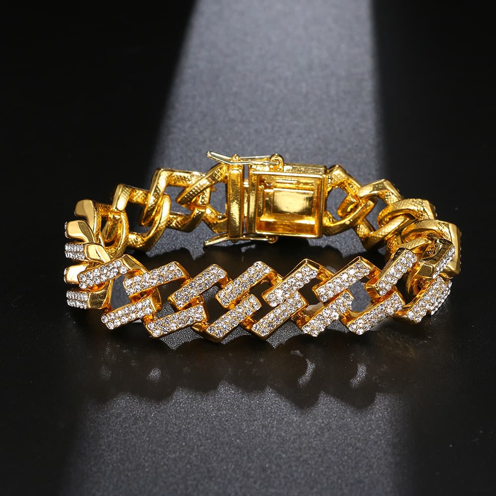 Unisex Jewelry Fashion hip hop Diamond Bracelet Men's exaggerated personality bar Cuban bracelet thick gold chain punk fashion match