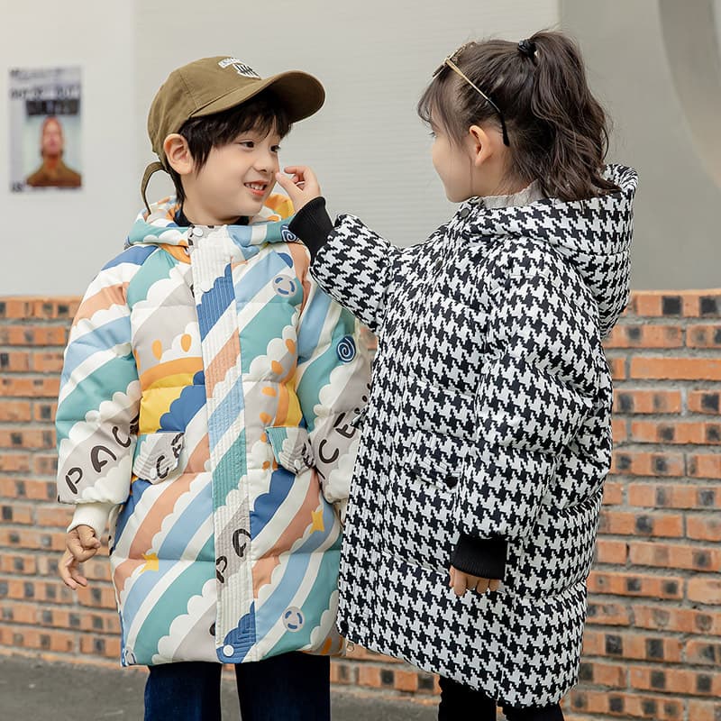 Trendy Kids Puffer Jacket – Warm & Stylish Winter Coat (90-130cm, Blue/Beige/Checkered)