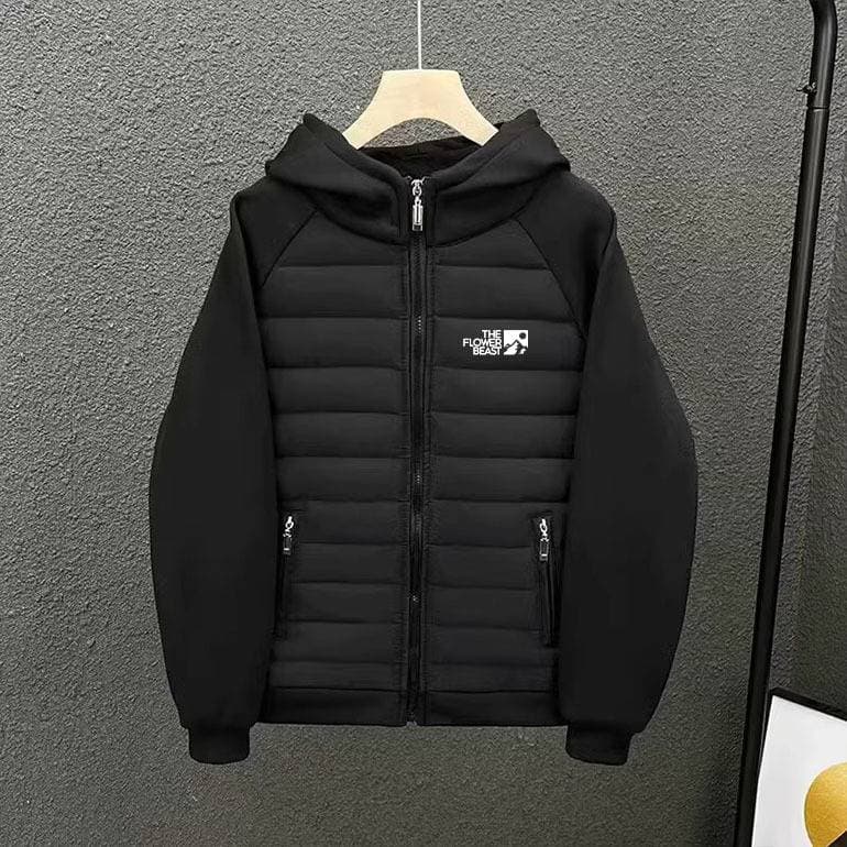 Men's Slim-Fit Hooded Jacket - Polyester Blend Winter Coat With Tech Lining (White/Light Gray/Black, S-XXXL)