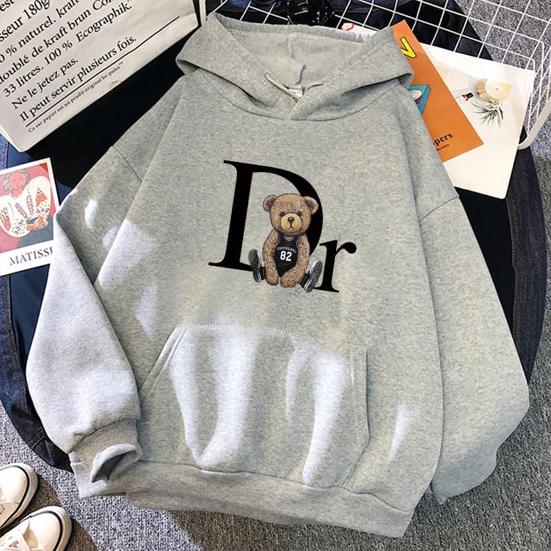 Sweat à capuche imprimé ours en peluche - Pull-over à poche kangourou