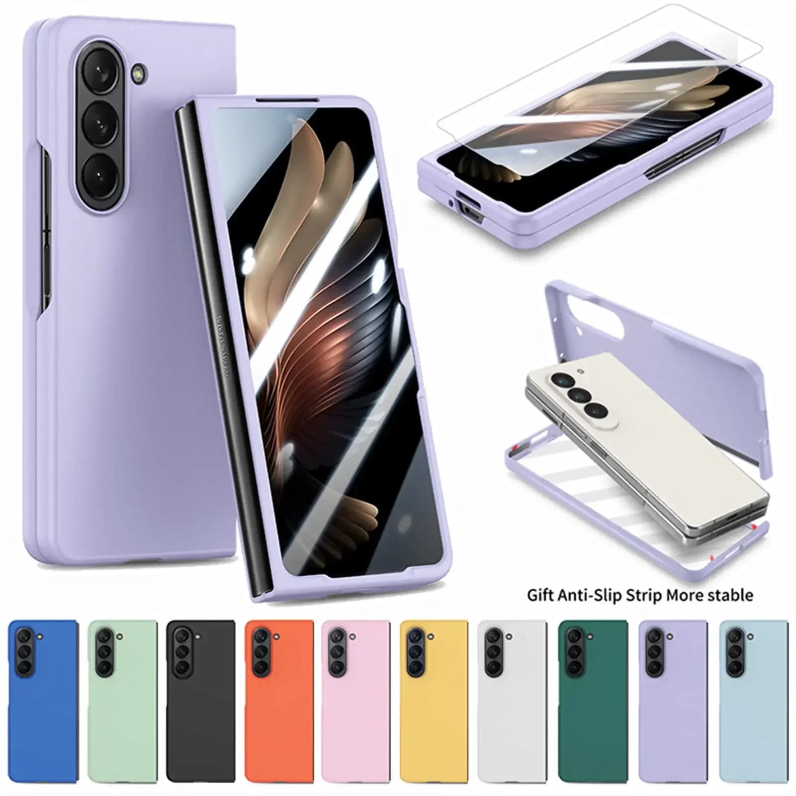 Phone Case For Samsung Galaxy Z Fold 5 5G With Front Screen Glass Protection Plastic Cover
