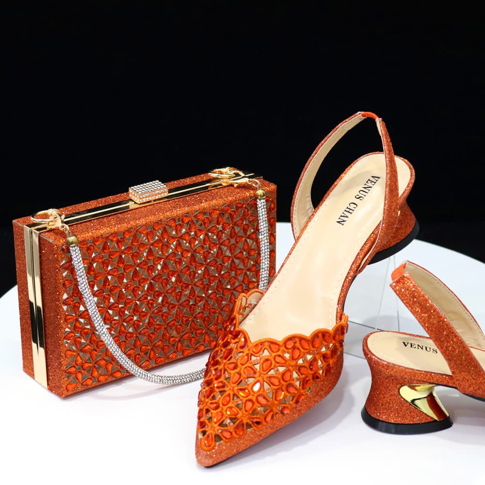 Elegant Rhinestone Mid-Heel Sandals & Square Clutch Set – Women’s Dressy Shoe & Bag Combo For Parties, Weddings & Special Occasions​