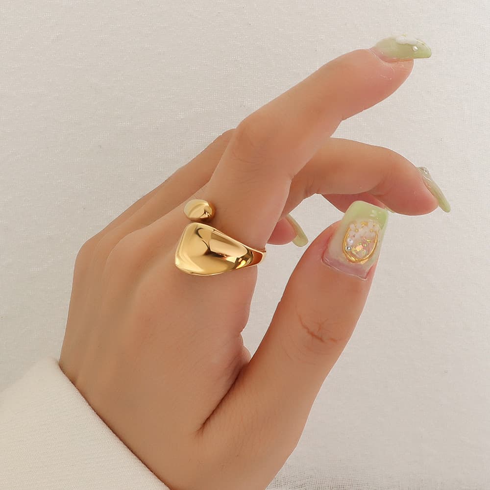 Marka French style rings simple geometric dent plain ring titanium steel gold index finger ring